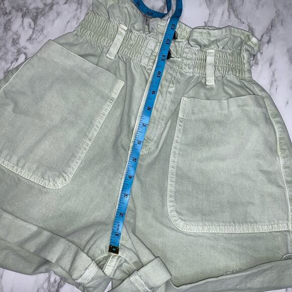 ZARA High Waisted Pastel Green 100% Cotton Women Paper Bag Shorts Size US 2 - Picture 6 of 10
